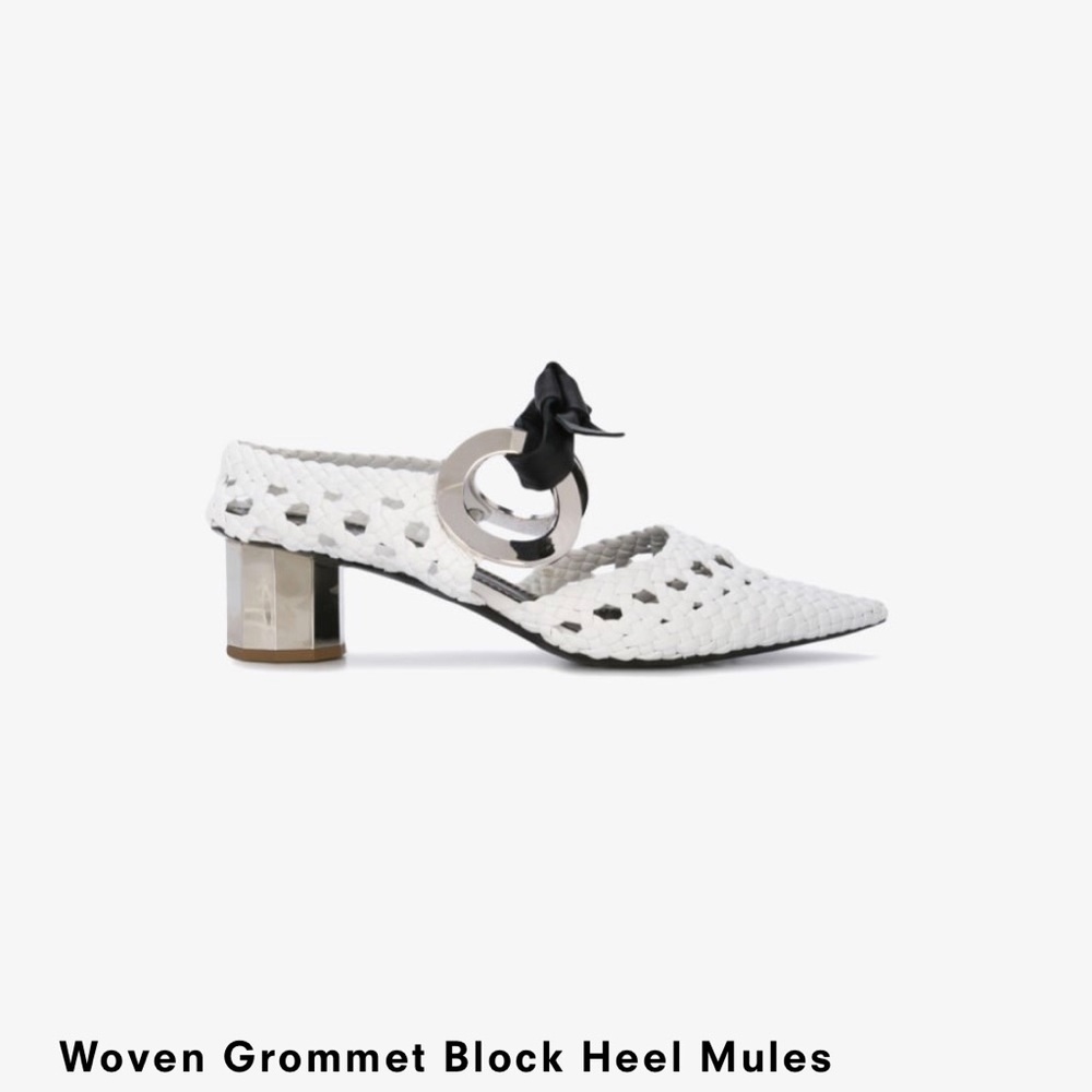 Proenza Woven Grommet Block Heel Mules